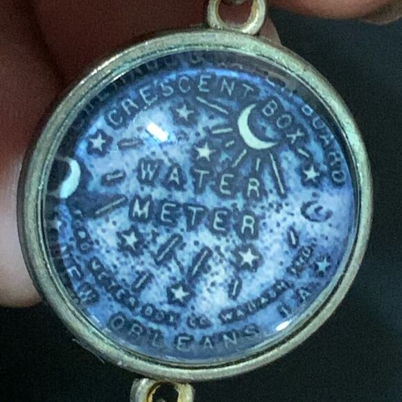 Vintage Lousiana Water Meter Chain Bracelet NOLA Crescent Box Silver Blue 8-10"L - Picture 3 of 12